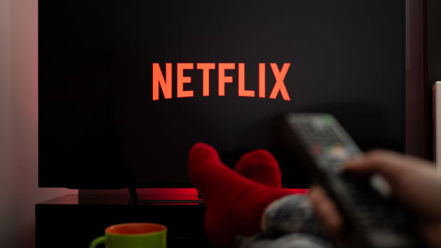 The intro screen for Netflix on a TV screen