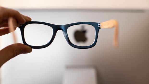glasses with apple logo through lens