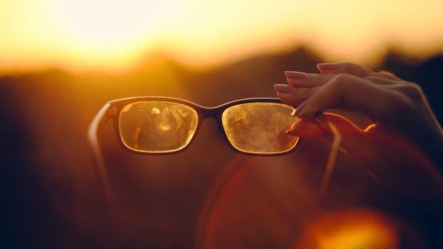 dirty glasses at sunset