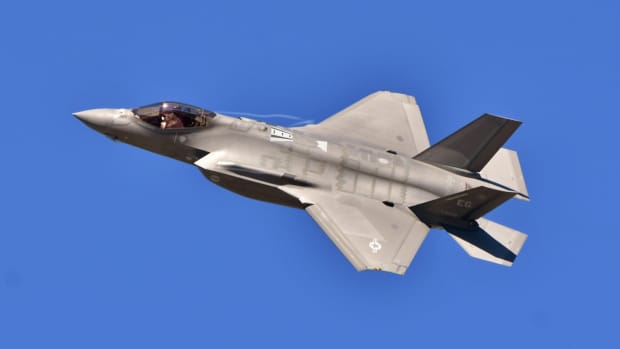 F-35 fighter jet in the air.