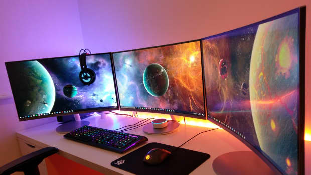 A massive gaming PC setup.