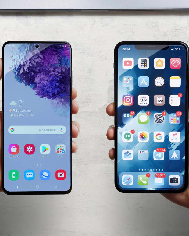 Android phone on the left, iPhone on the right