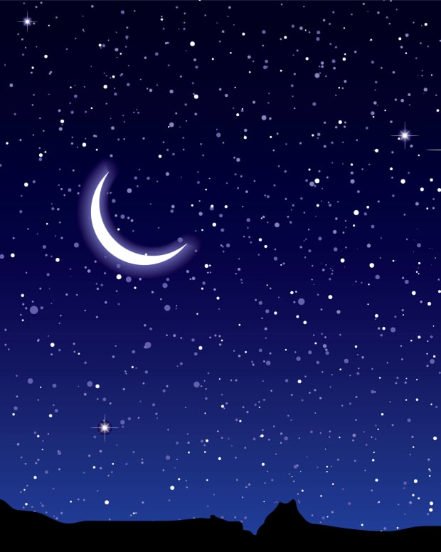 Moon and stars at night.