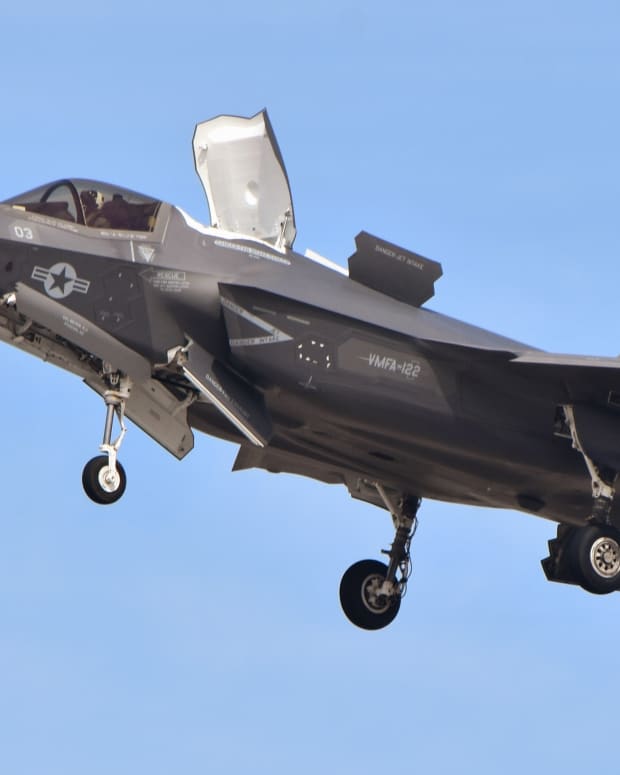 F-35 hovering.