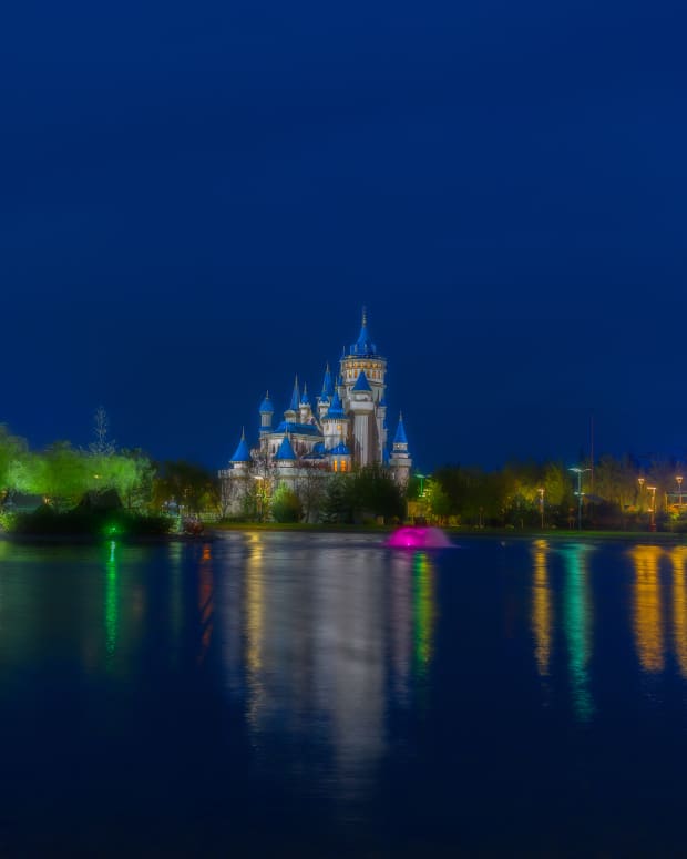 Disneyland castle at night.