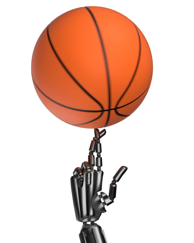 Robot with basketball.