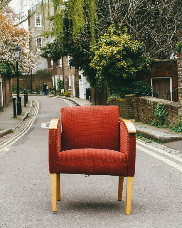 Chair in street.