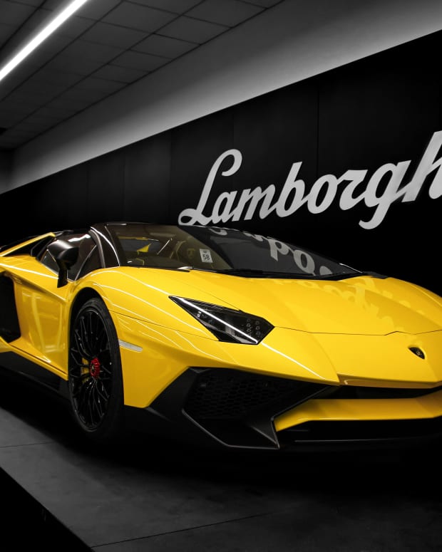 A yellow Lamborghini.