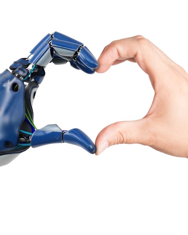 Robot and human hands.