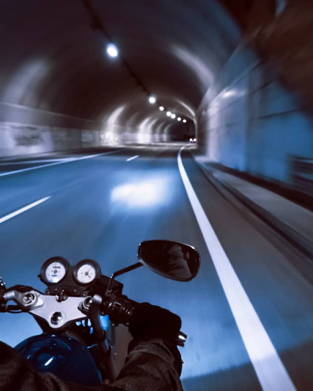 Motorcycle in tunnel.