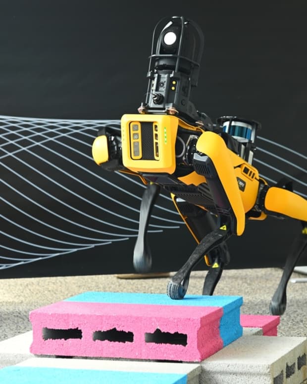 A Boston Dynamics Spot Scout robot in action.