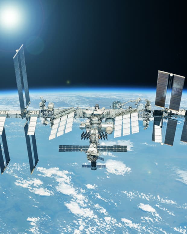 The International Space Station in near-Earth orbit.