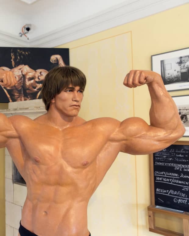 A young Arnold Schwarzenegger wax model