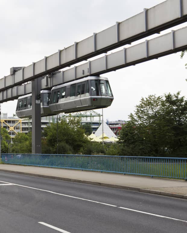 A hanging monorail train
